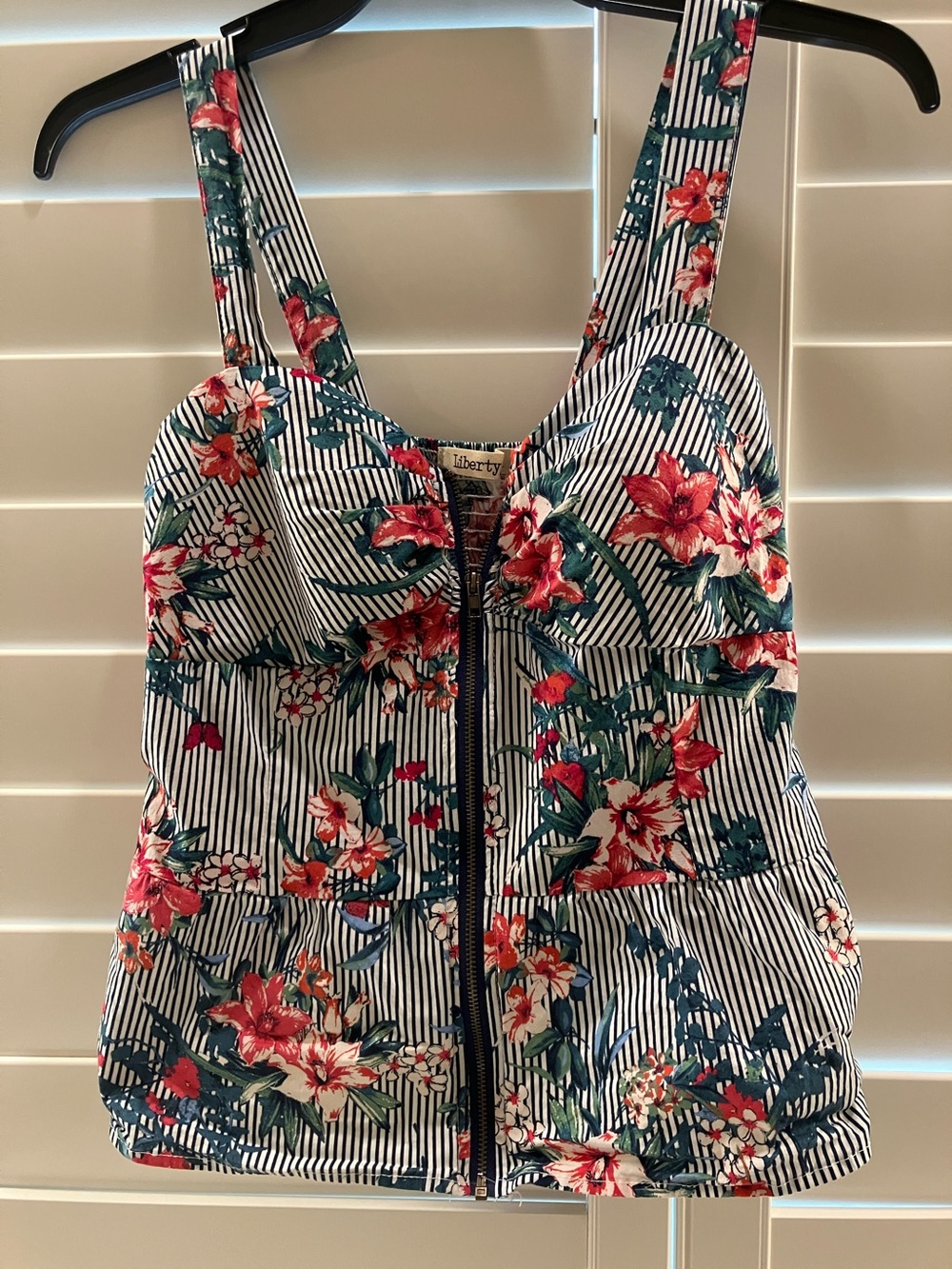 Liberty Love Striped Floral Zip-Front Tank